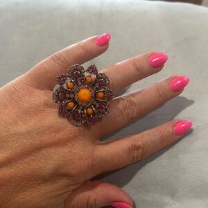 Orange and Pink Floral Statement Ring